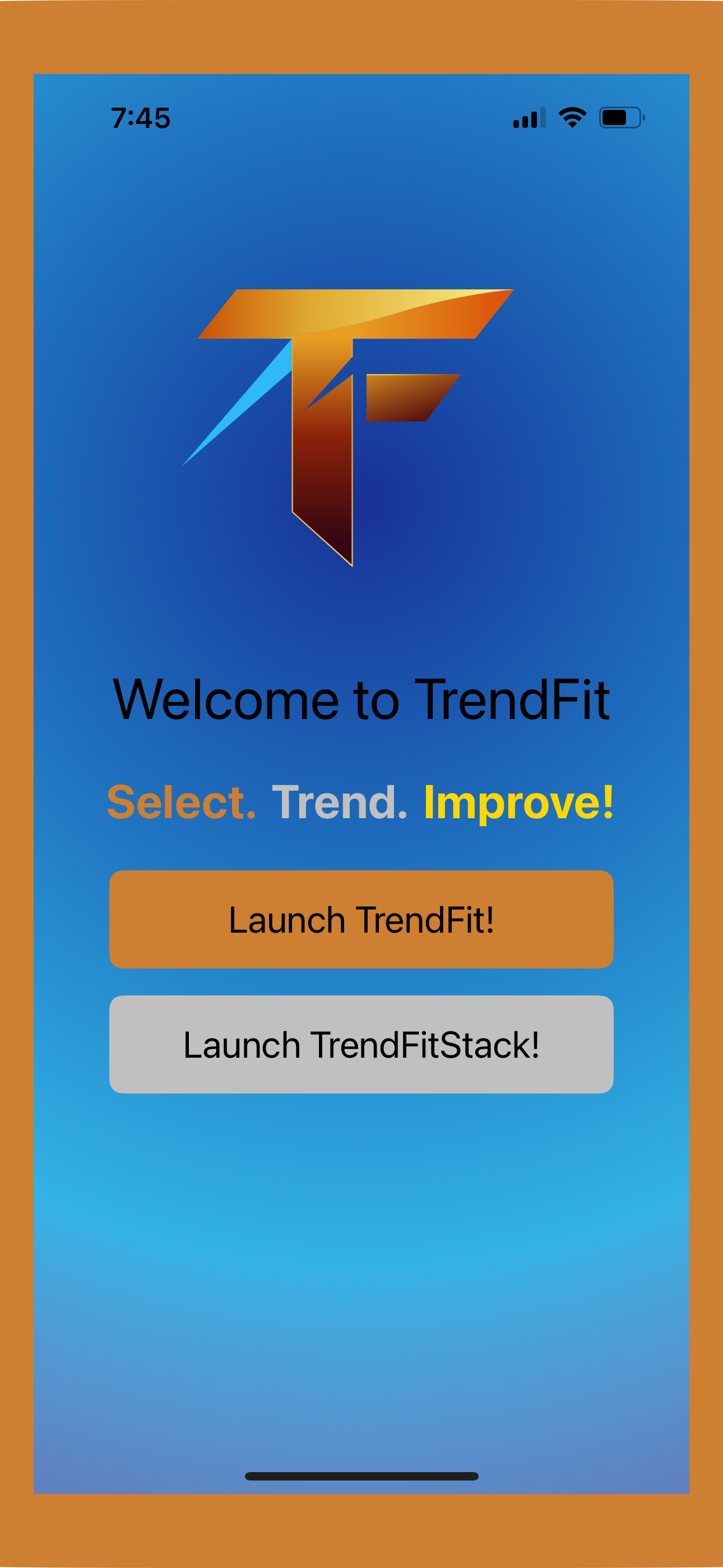 TrendFit welcome screen